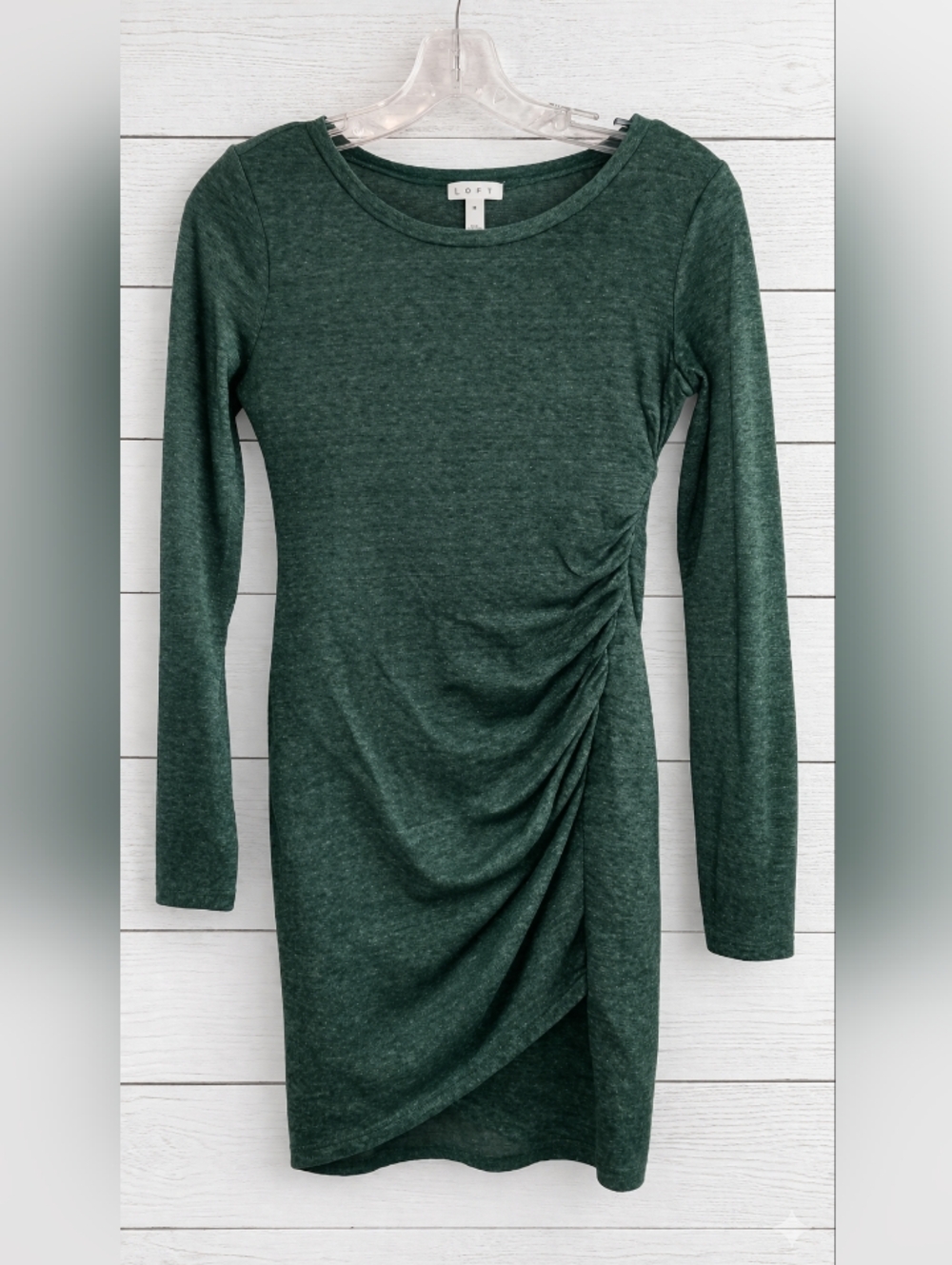 Leith Forest Green Long Sleeve Ruched-Waist Knit Dress - Picture 2 of 4